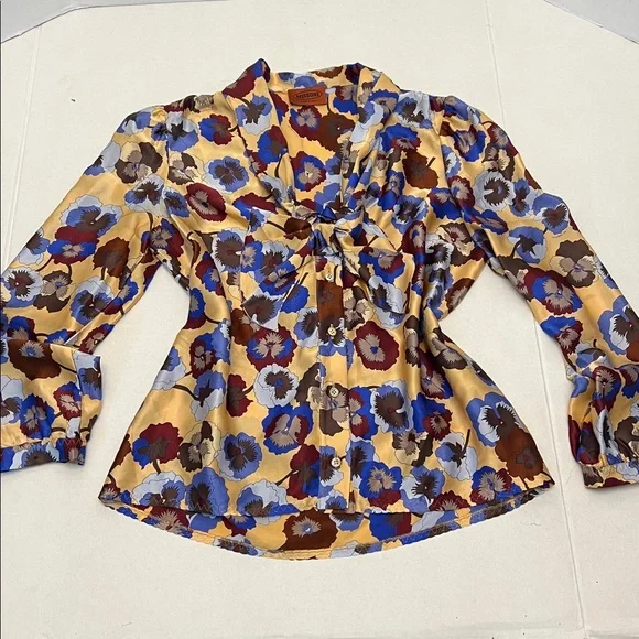 MISSONI SILK BLOUSE FLORAL BUTTON DOWN TOP SMALL